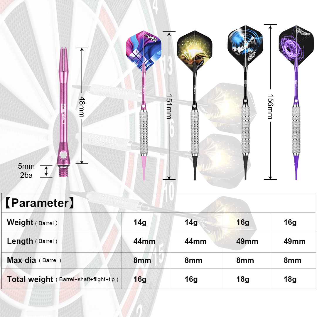 CyeeLife Professionelle 16/18 Gramm Soft Tip Darts Set mit Extra Kunststoff Tipps für Elektronische Dartscheibe Zubehör
