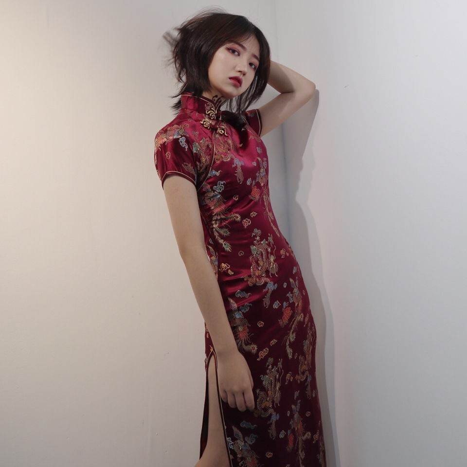 Chinesischen Stil Qipao Sexy Frauen Plus Größe Cheongsam Vintage Klassische Chinesische Kleid Drachen Und Phoenix Lange Vestidos 4XL 5XL 6XL