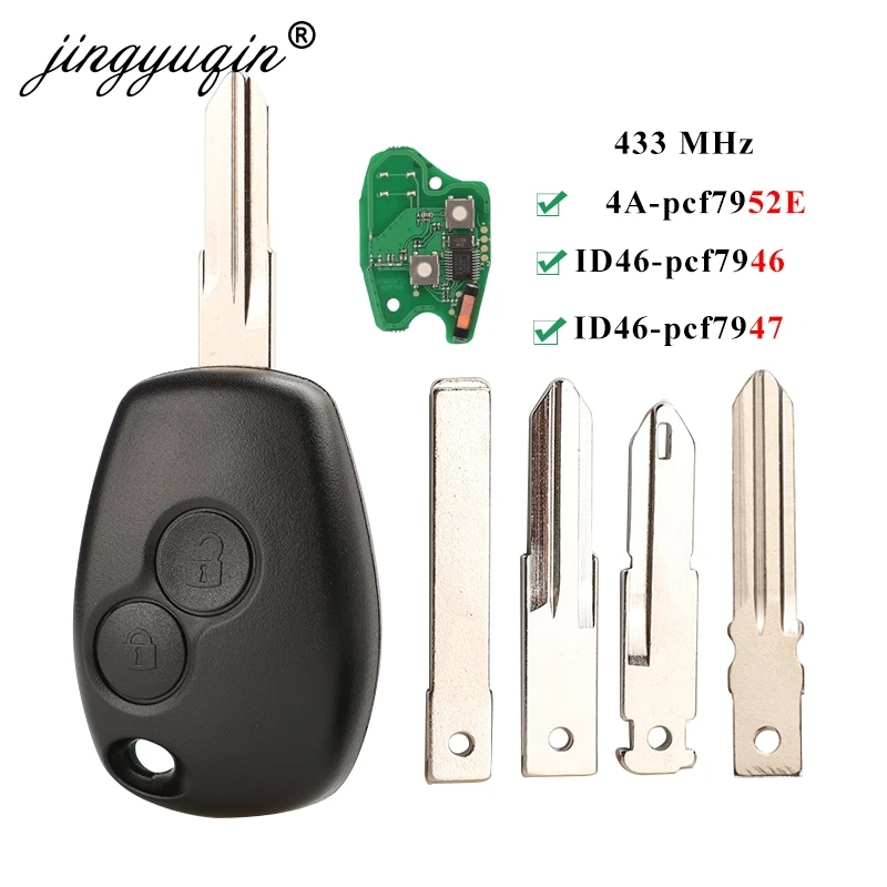 Jingyuqin 2BTN klucz zdalny do Renault Duster Modus Clio 3 Twingo DACIA Logan Sandero Kangoo 433 MHz PCF7947 PCF7947 pcf7952E Chip