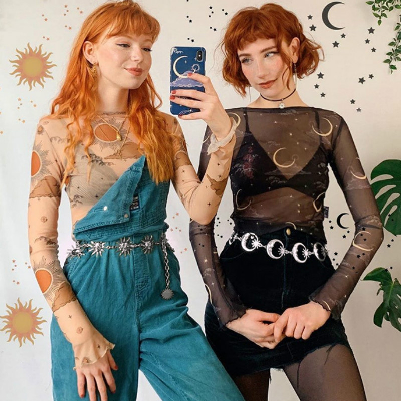 ゴールドチェーンベルト女性のウエストムーン太陽金属ベルト女性のためのパンクドレスウエストバンドゴシックジーンズアクセサリーロング Ketting Riem