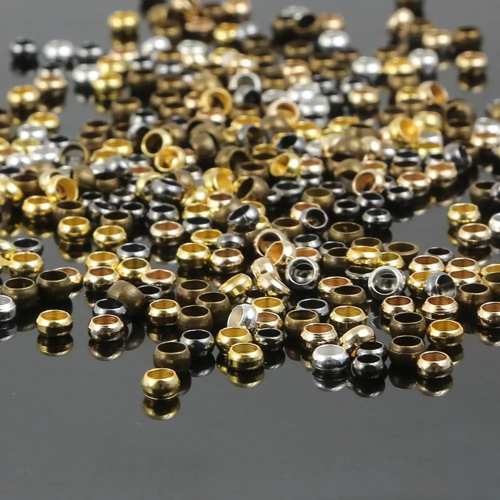 1,5/2/2, 5/3/3, 5/4mm bola de cobre dorada y plateada tapón de extremo de engarzado cuentas espaciadoras para DIY pendiente collar suministros de joyería
