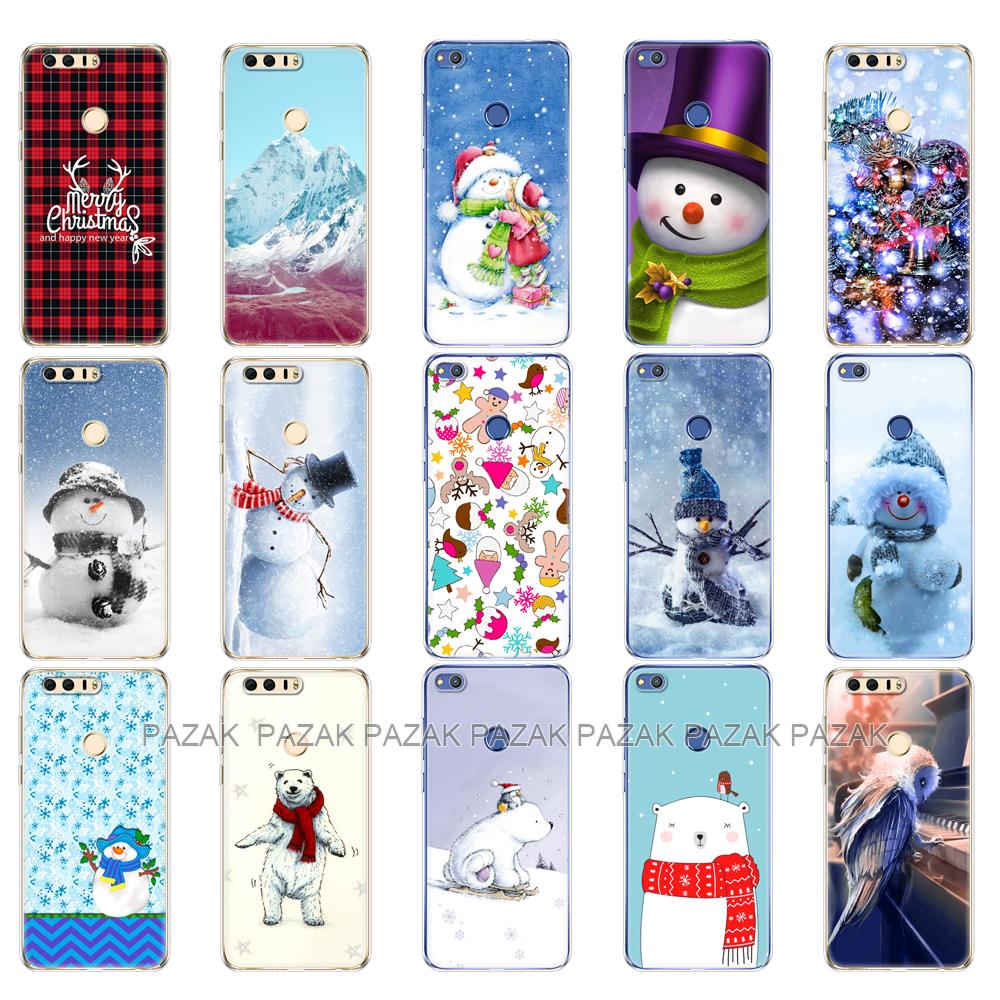 Untuk Huawei Honor 8 Lite Casing Penutup Ponsel Belakang untuk Honor 8 Silikon Lembut TPU Coque Bumper Musim Dingin Natal Pohon Salju Tahun Baru