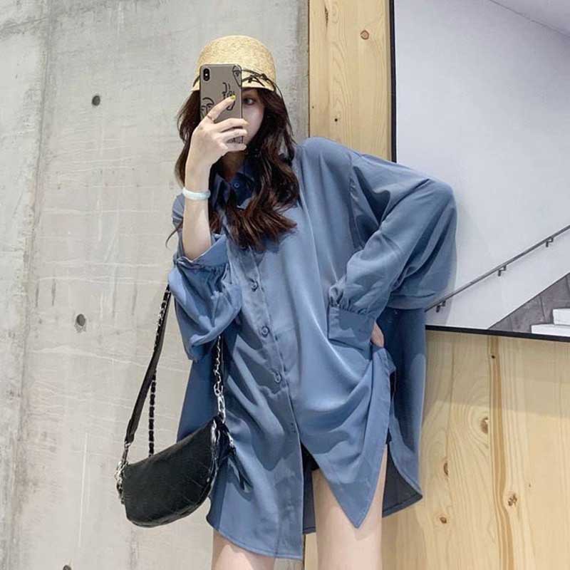 Chemisier à manches lanternes pour femmes, chemise décontractée, ample, blanche, surdimensionnée, à revers, à la mode