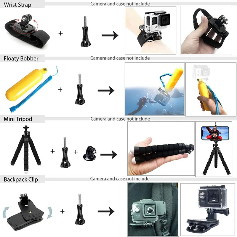 Zubehör-Set für Gopro Hero 12 11 10 9, schwarze Tragetasche, wasserdichtes Gehäuse, Stativ-Set für Go Pro Hero 12 Hero 11 10 9
