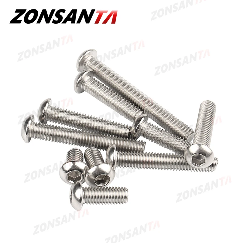 Zonsanta ISO7380 M2 M2.5 M3 M4 M5 M6 304 A2 Tròn 304 Thép Không Gỉ Vít Lục Giác Ổ Cắm Nút Đầu Allen bu Lông Cơ Vít