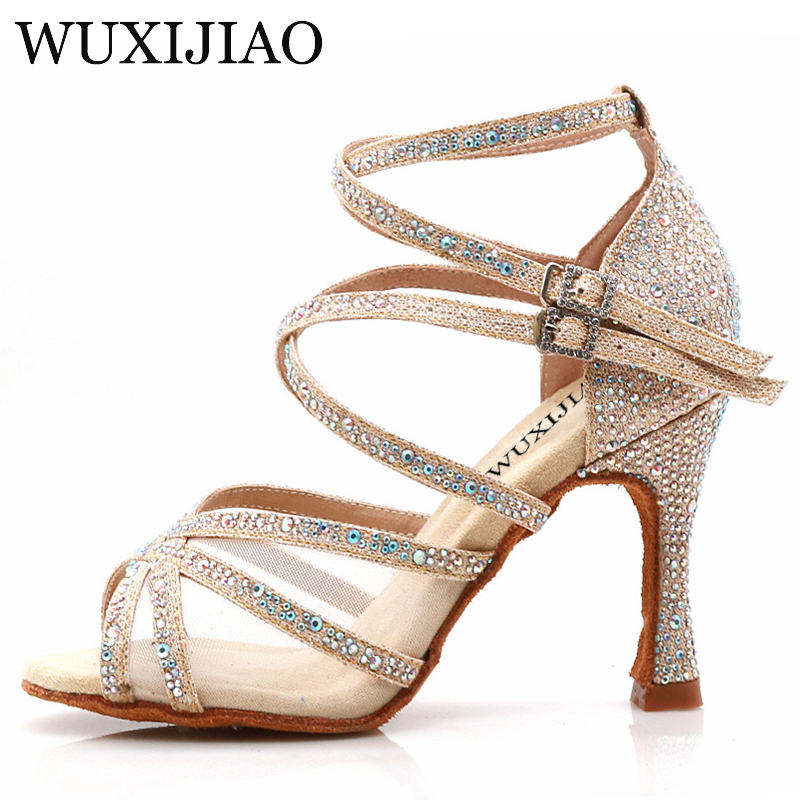WUXIJIAO Giày Khiêu Vũ Latin Người Phụ Nữ Salsa Lụa Satin Nhảy Múa Giày Lấp Lánh Kim Cương Giả Chuyên Nghiệp Giày Khiêu Vũ Phòng Khiêu Vũ Đế Mềm