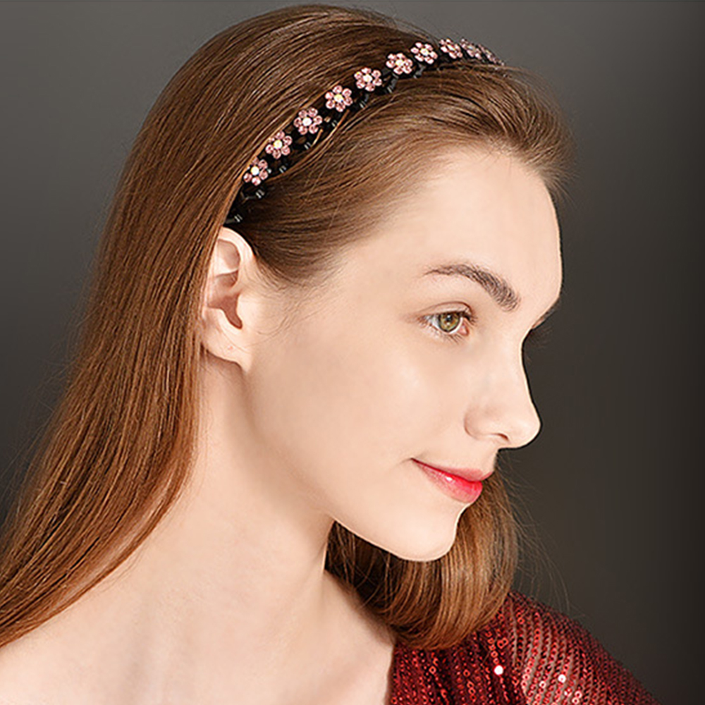 Diademas antideslizantes con diamantes de imitación, diademas elásticas con flores a la moda y perlas para mujer, diadema con bisel, accesorios para el cabello para niñas, tocado