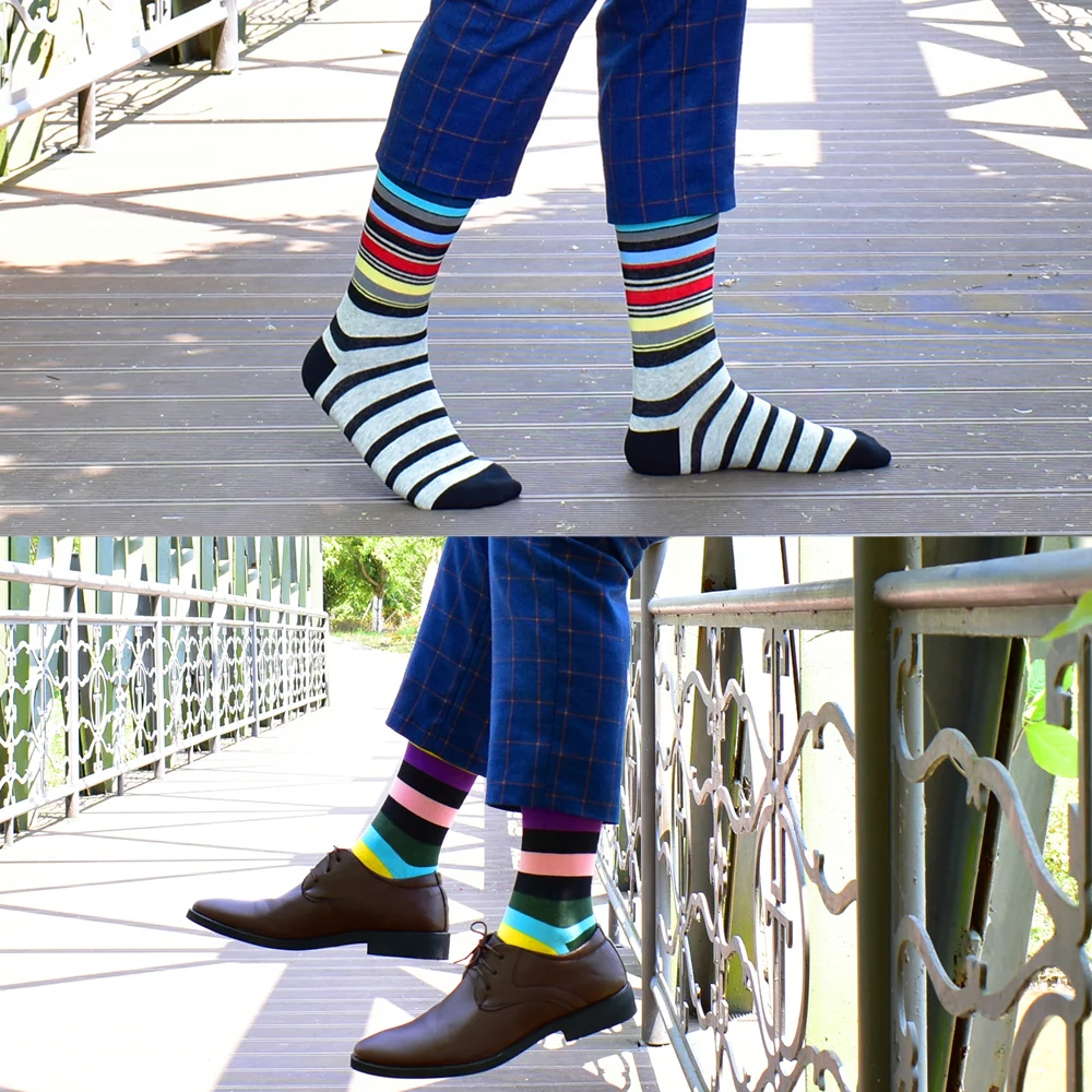 Calcetines para hombre, nuevos calcetines a rayas clásicos de marca de alta calidad, algodón peinado, colorido, feliz, moda informal, calcetines harajuku para hombres
