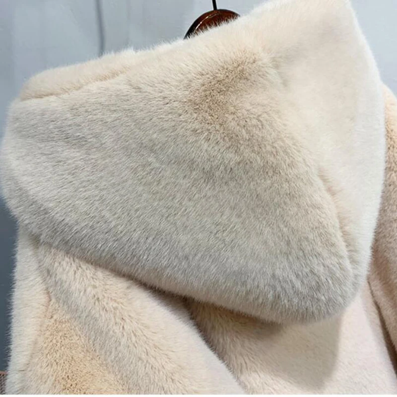 ผู้หญิงฤดูหนาวคุณภาพสูง Faux กระต่ายขนสัตว์หรูหรายาวเสื้อขนสัตว์หลวม OverCoat หนา PLUS ขนาดหญิง Plush Coats