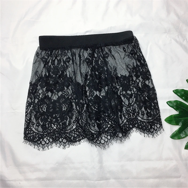 Minifalda de malla de encaje transparente para mujer, minifalda corta blanca y negra para verano