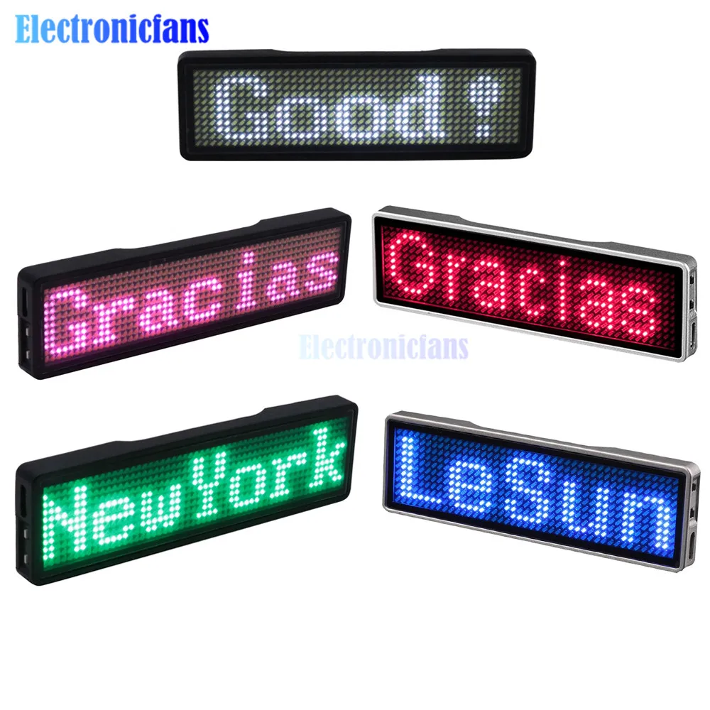 Ajustável Mini LED Digital Display Name Badge, Rolagem LED Sign, conectar ao Bluetooth, 4 velocidades, programável