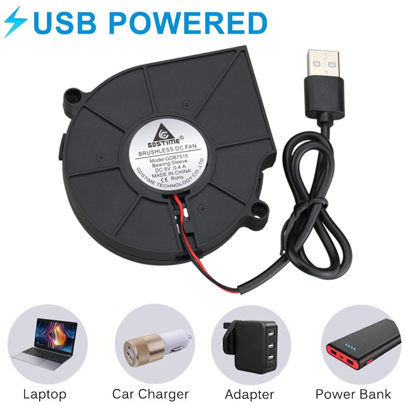 2 Buah Gtstime 75Mm 5V 12V 24V 2Pin USB 75X75X15Mm Radiator Penghilang Panas Tanpa Sikat DC Turbo Sentrifuse Pendingin Kipas Peniup Knalpot