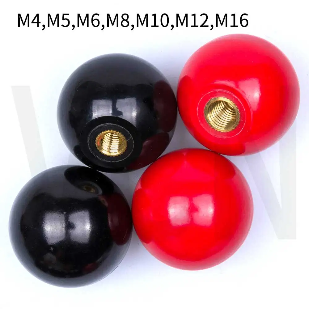 M4-M16 Perillas de bola con mango de bola redonda, color negro y rojo, perilla de palanca de baquelita, manijas de agarre de muebles o reemplazo de máquina herramienta