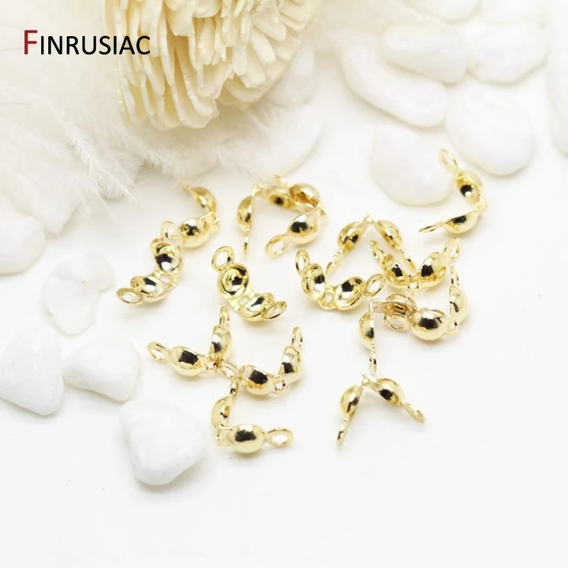 Tapas de extremo de cubierta de nudo de punta de cuentas de engarzado de Calotte de 3mm/4mm para joyería, conector chapado en oro de 14K, cierre de Clip, suministros para fabricación de joyas