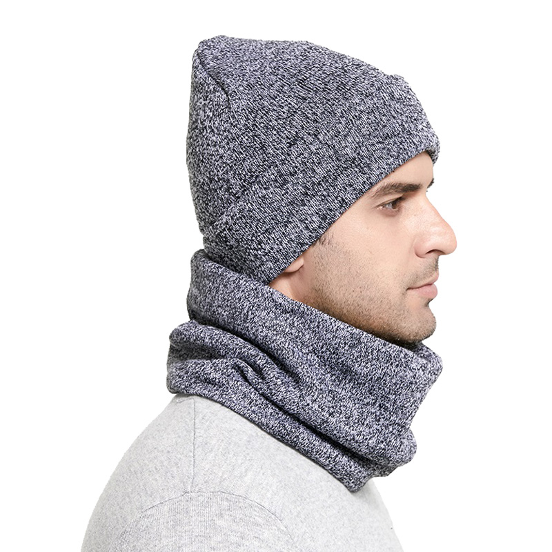 Winter Männer Hüte Schal Set Warm Halten Dick Gestrickte Kappen Winter Zubehör Männlichen Beanie Schal Herbst Verdicken Sicherungs Kappe