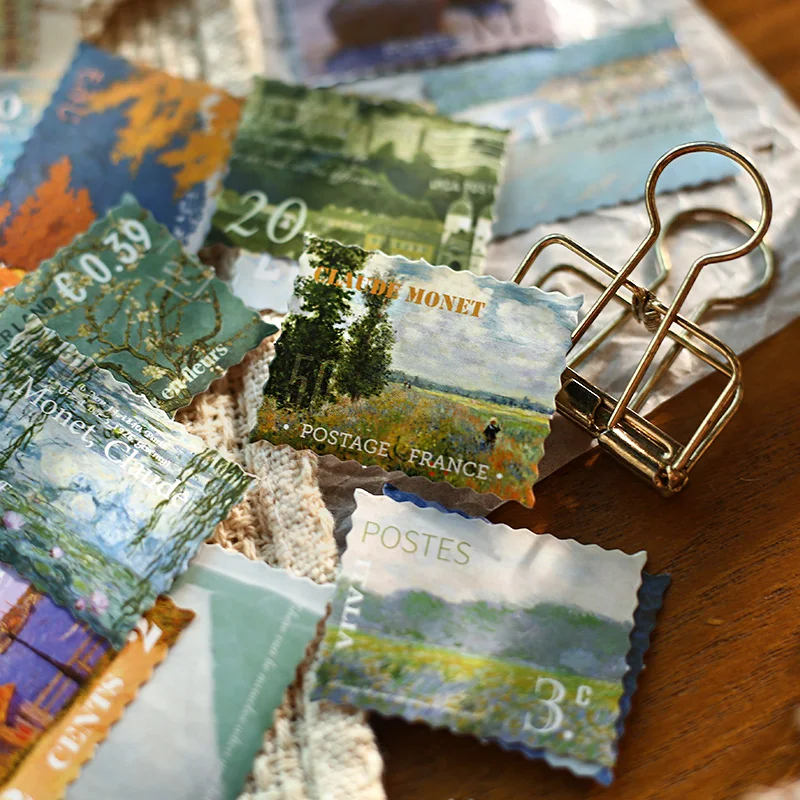 MOHAMM 45 Chiếc Vintage Van Gogh Monet Nổi Tiếng Thế Giới Bộ Sưu Tập Hội Họa Miếng Dán Trang Trí Cho Thêu Sò Tự Làm Niêm Phong Hàng Thủ Công