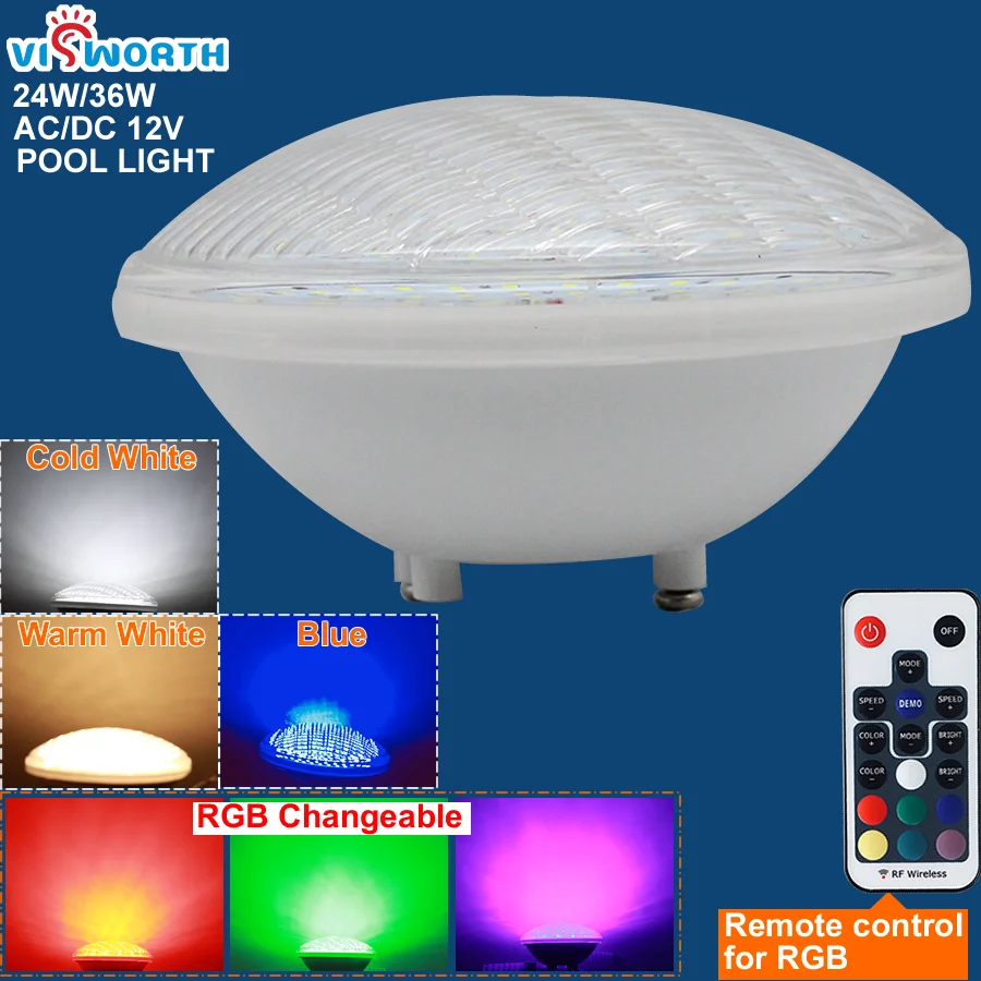 RGB Bể Đèn Par56 Luz Bể Bơi Piscina 24W 36W Dưới Nước Đèn Led Ip68 Chống Nước Ao Đèn Led 12V ánh Sáng Thay Thế Đèn Halogen