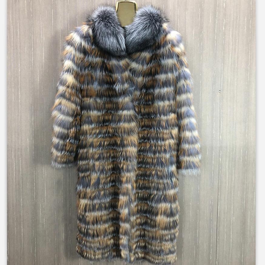Długie futro z prawdziwego lisa, naturalne futro z lisa srebrnego, futro z czerwonego lisa, kurtka damska, lekka i ciepła, wysokiej jakości, moda, 90cm