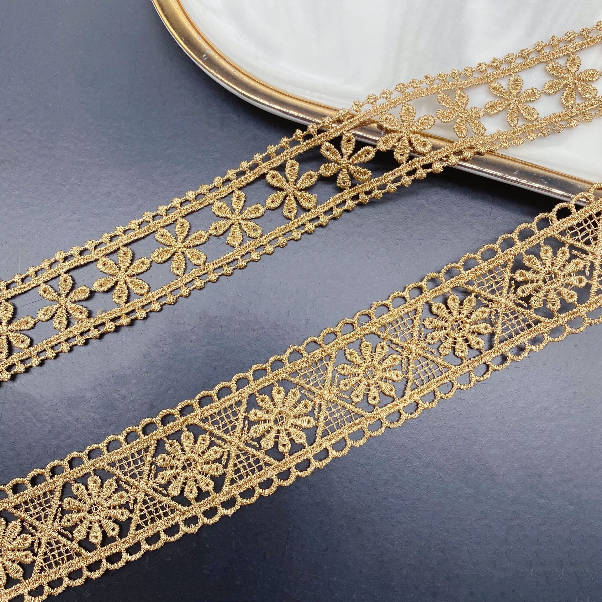 5 metros de ouro oco folha flor guarnição do laço para tricô casamento bordado fita diy artesanal retalhos costura suprimentos artesanato