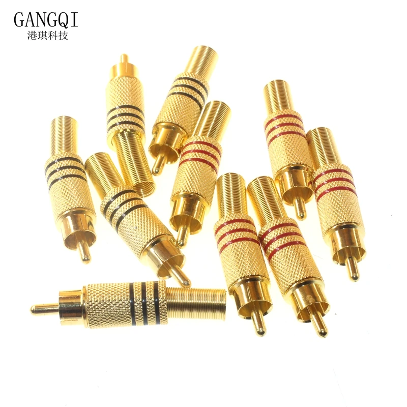 2PCS Gold Red Black Metal Spring RCA Connector Male Jack Plug AV Plugs For PC Audio Vedio Welding DIY Parts