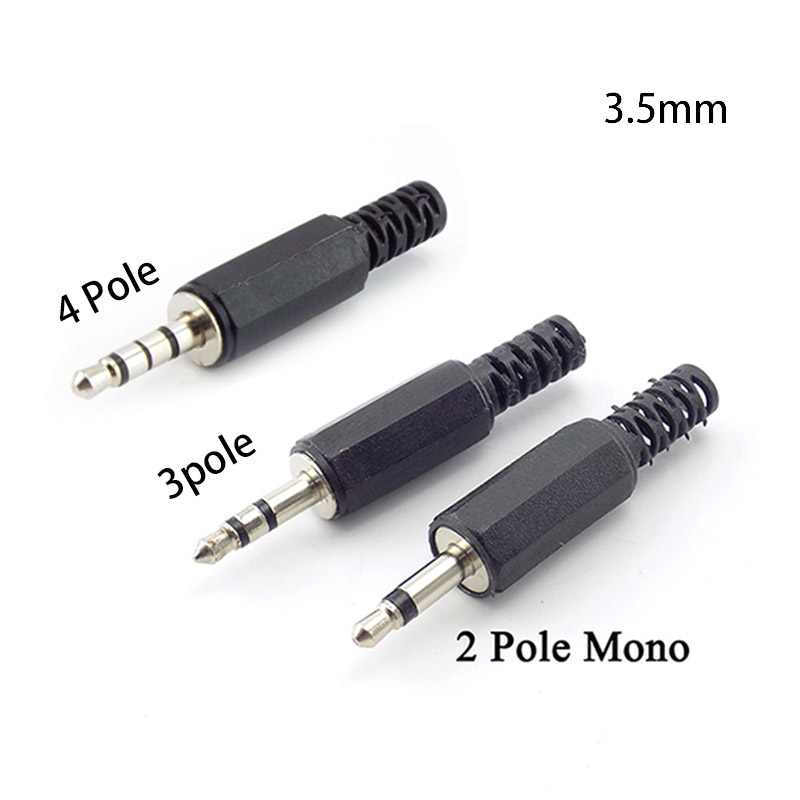 2/5/10 Uds 3,5mm 1/8 "Audio macho enchufe Jack adaptador Mono/conector estéreo auriculares 3,5mm 2/3/4 conector de clavija negro