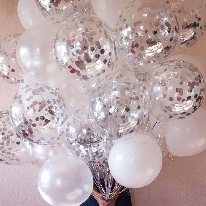 5/10/20 Chiếc Vàng Confetti Bong Bóng Cao Su Lấp Lánh Trong Suốt Heli Bóng Cưới Cho Bé Sinh Nhật đồ Trang Trí