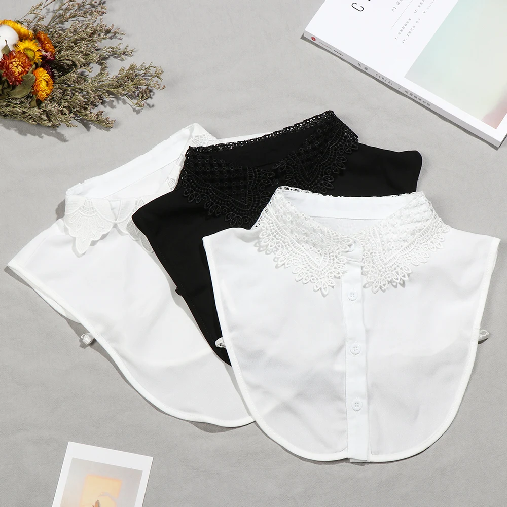 Cuello falso de encaje de algodón clásico para mujer, accesorios de ropa Vintage desmontables, solapa, blusa, Top, camisa, cuello falso, DropShip