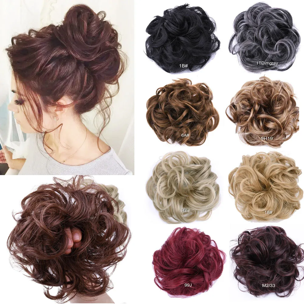 Lộn Xộn Bun Phần Lông Xoăn Gợn Sóng Scrunchies Cho Nữ Updo Bộ Tóc Giả Tổng Hợp Giả Làm Tóc