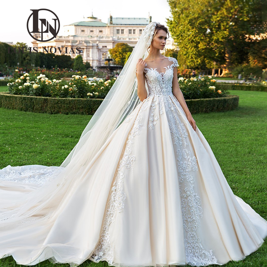 Louis novias ชุดแต่งงานที่สง่างามสำหรับผู้หญิงชุดเจ้าสาวแขนสั้นปักไข่มุกชุดเจ้าสาว Vestidos de Novia
