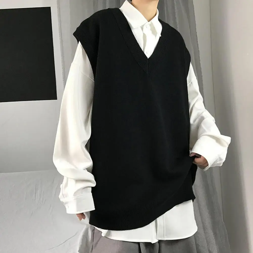 Männer Pullover Weste V-ausschnitt Einfarbig Ärmel Alle Spiel Frühling Pullover für Schule Männlich Pullover männer Kleidung Streetwear