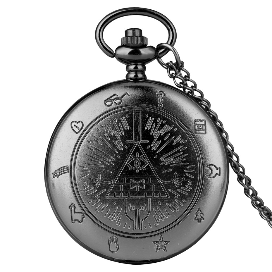 Gravity Fall Bill Cipher Time Gem Collar Reloj de bolsillo de cuarzo Estrraña ciudad Triángulo Diablo de un solo ojo Cadena colgante para hombres y mujeres