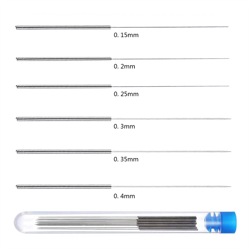 Herramienta de agujas de limpieza de boquillas de acero inoxidable, 10 Uds., 0,15mm, 0,2mm, 0,25mm, 0,3mm, 0,35mm, 0,4mm, taladro para boquilla V6, piezas de impresoras 3D