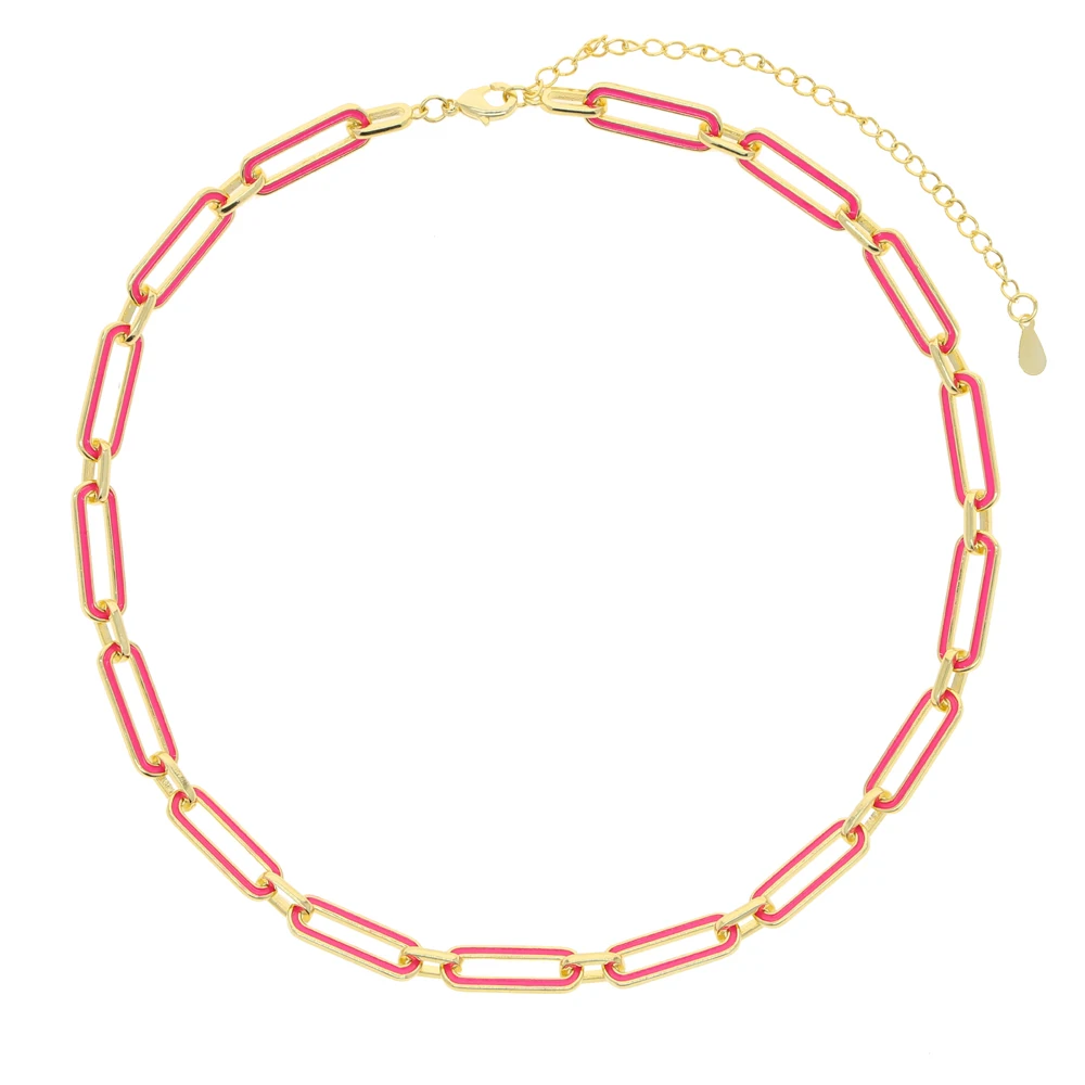 Vnox Kalung Enamel 7 Warna Punk Dasar untuk Pria Wanita Rantai Lengkung Kuba Choker Warna Emas Logam Padat 35 + 10Cm