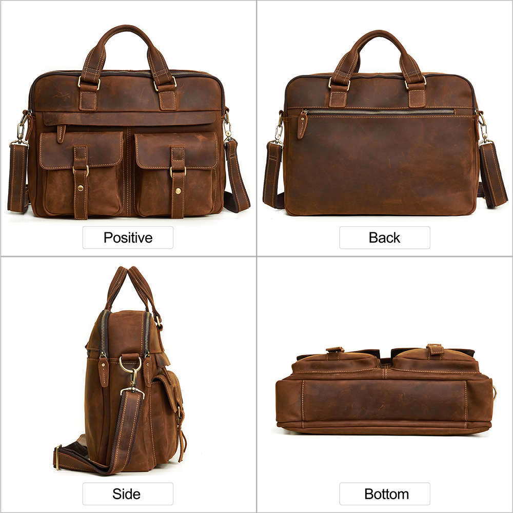 JOYIR – porte-documents en cuir pour hommes, sacoche en vrai cheval fou pour ordinateur portable 17 ", porte-documents d'affaires, sacs à bandoulière
