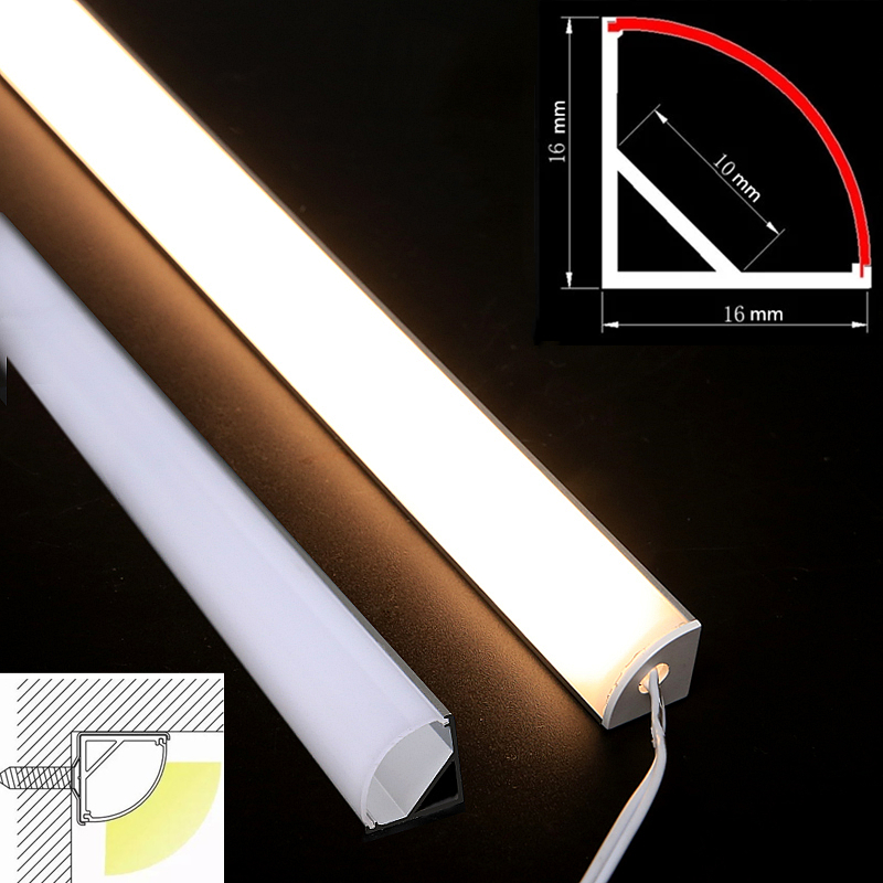 Canal de aluminio de 50cm para tira de Led, perfil de aluminio en forma de V estilo U con cubierta de PC lechosa difusora, soporte de luz de tiras de barra LED