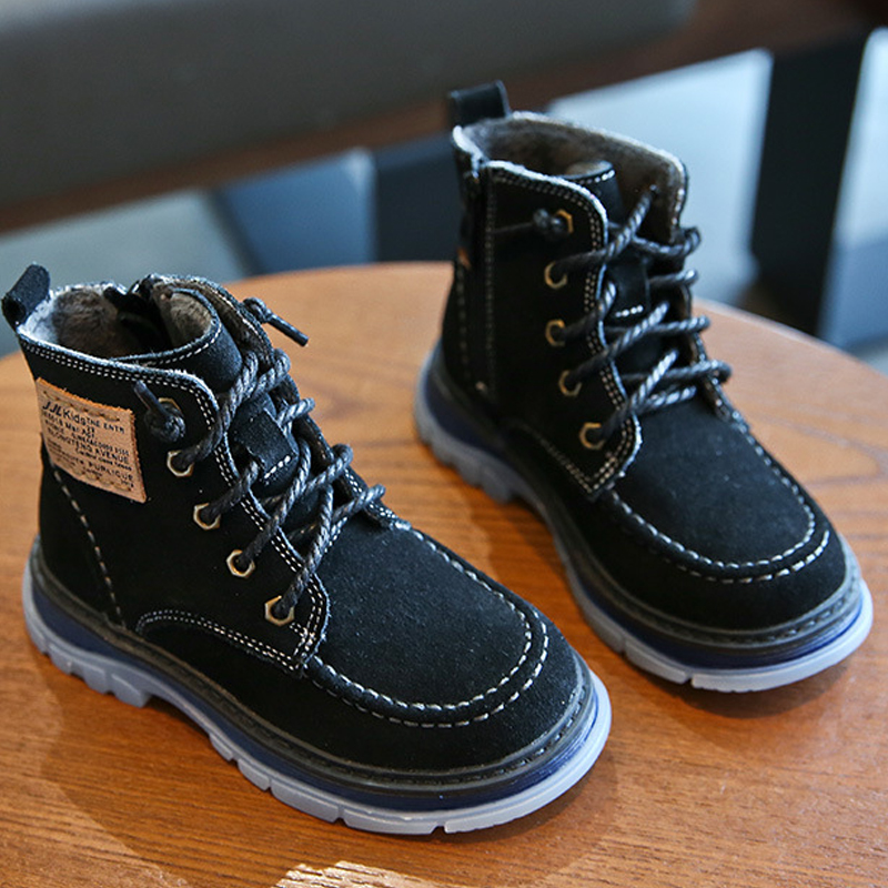 Botas altas de cuero genuino para niños y niñas, zapatos cálidos de algodón para la nieve, otoño e invierno, 2024