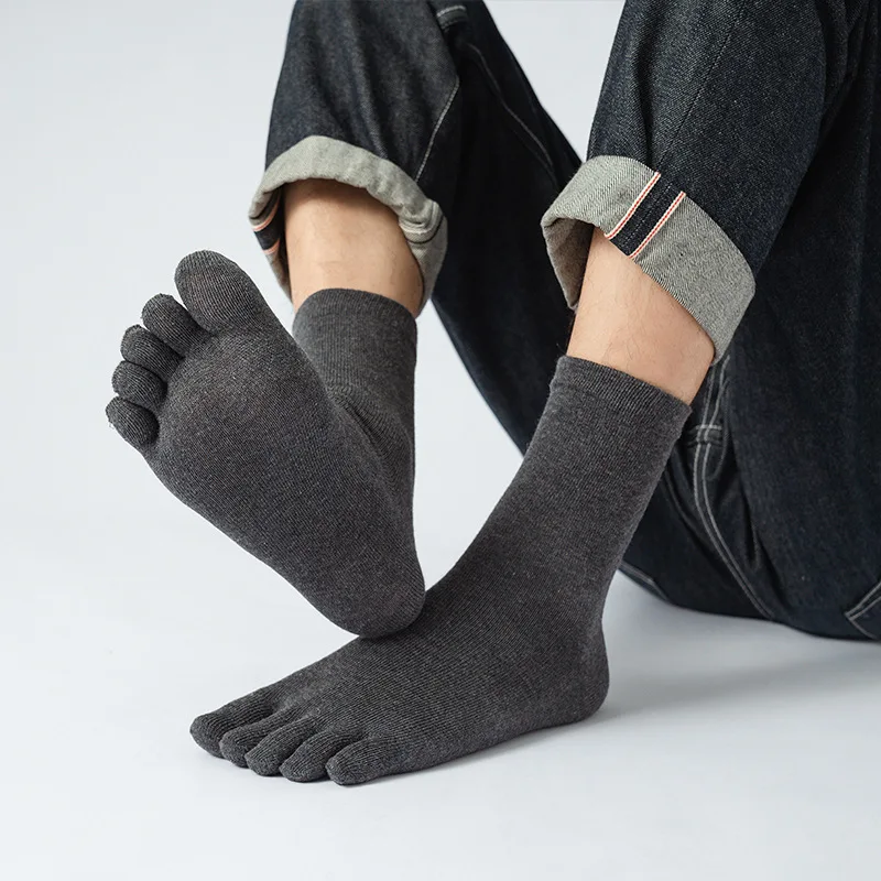 Calcetines cortos de cinco dedos para hombre, calcetines de algodón sólidos para negocios, antibacterianos, transpirables, cálidos, para vestido de fiesta, calcetines con punta para caballero, 4 estaciones