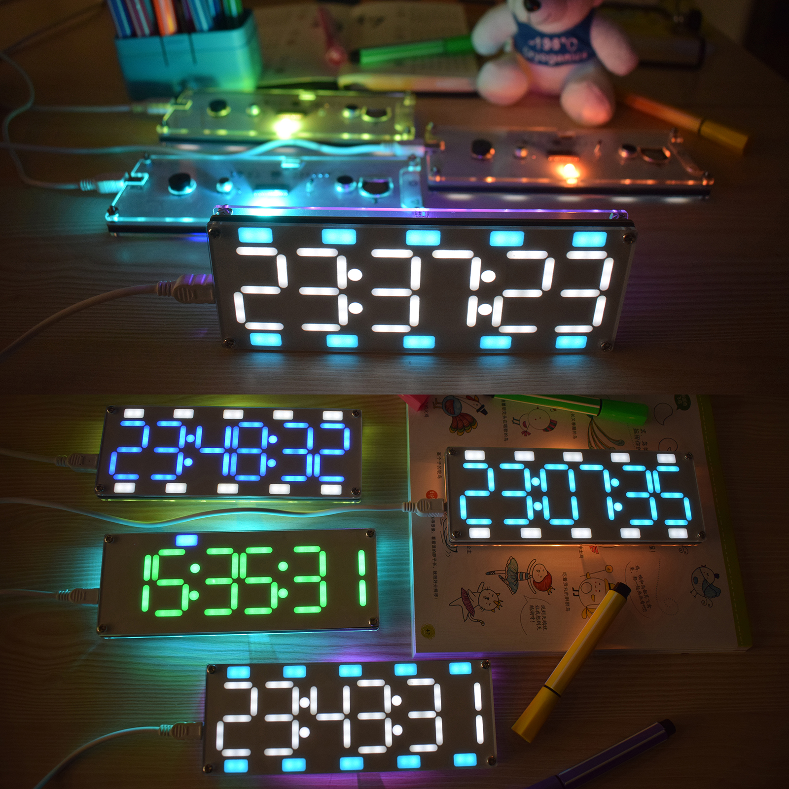 Kit de reloj de escritorio de tubo Digital de dos colores, pantalla grande LED de 6 dígitos, Control táctil, bricolaje