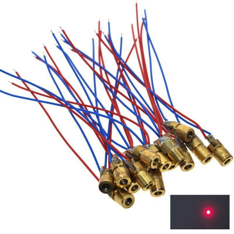 10 sztuk/partia 3V 5V 650nm 5mW czerwony punkt regulowany moduł diody laserowej czerwony celownik miedziany Mini wskaźnik laserowy 6MM 5 milionów watów