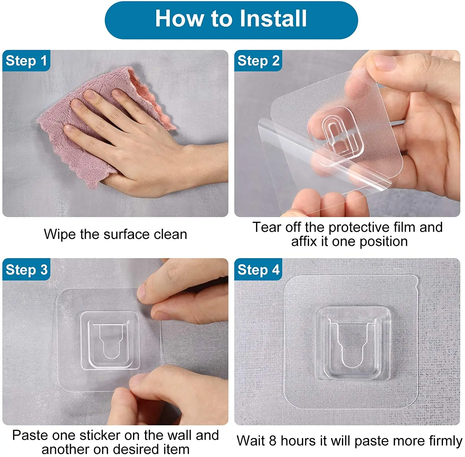 10PCS สายคลิปกาวสองด้าน Hooks แขวนผนัง Strong ดูดถ้วย Wall สําหรับห้องครัว