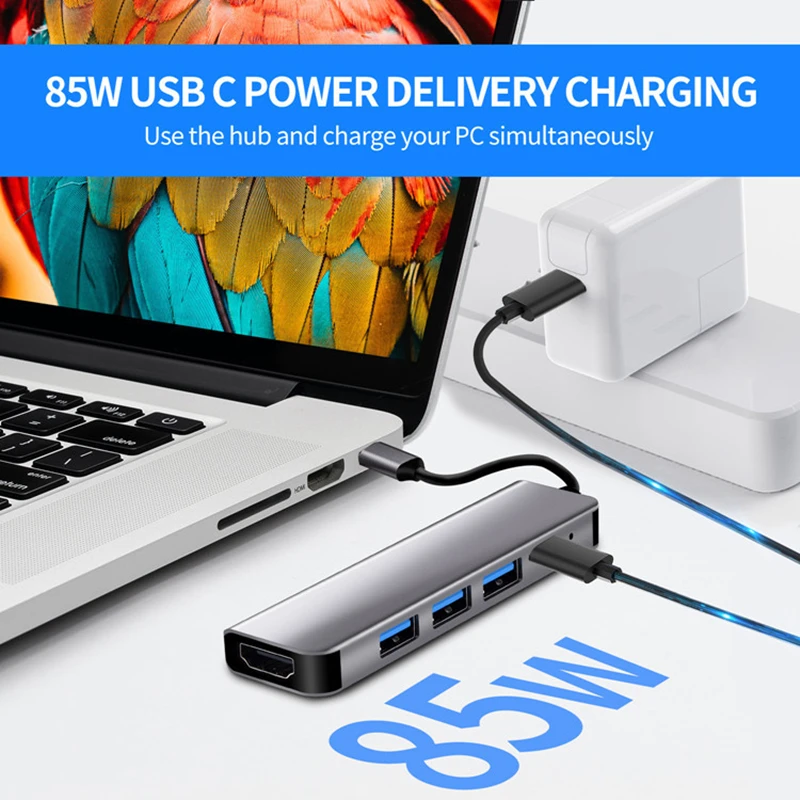 Hub USB C a 4K Compatible con HDMI USB 3,0 2,0 tipo C PD base de carga para MacBook iPad Samsung S10 Dex TV ratón teclado U disco