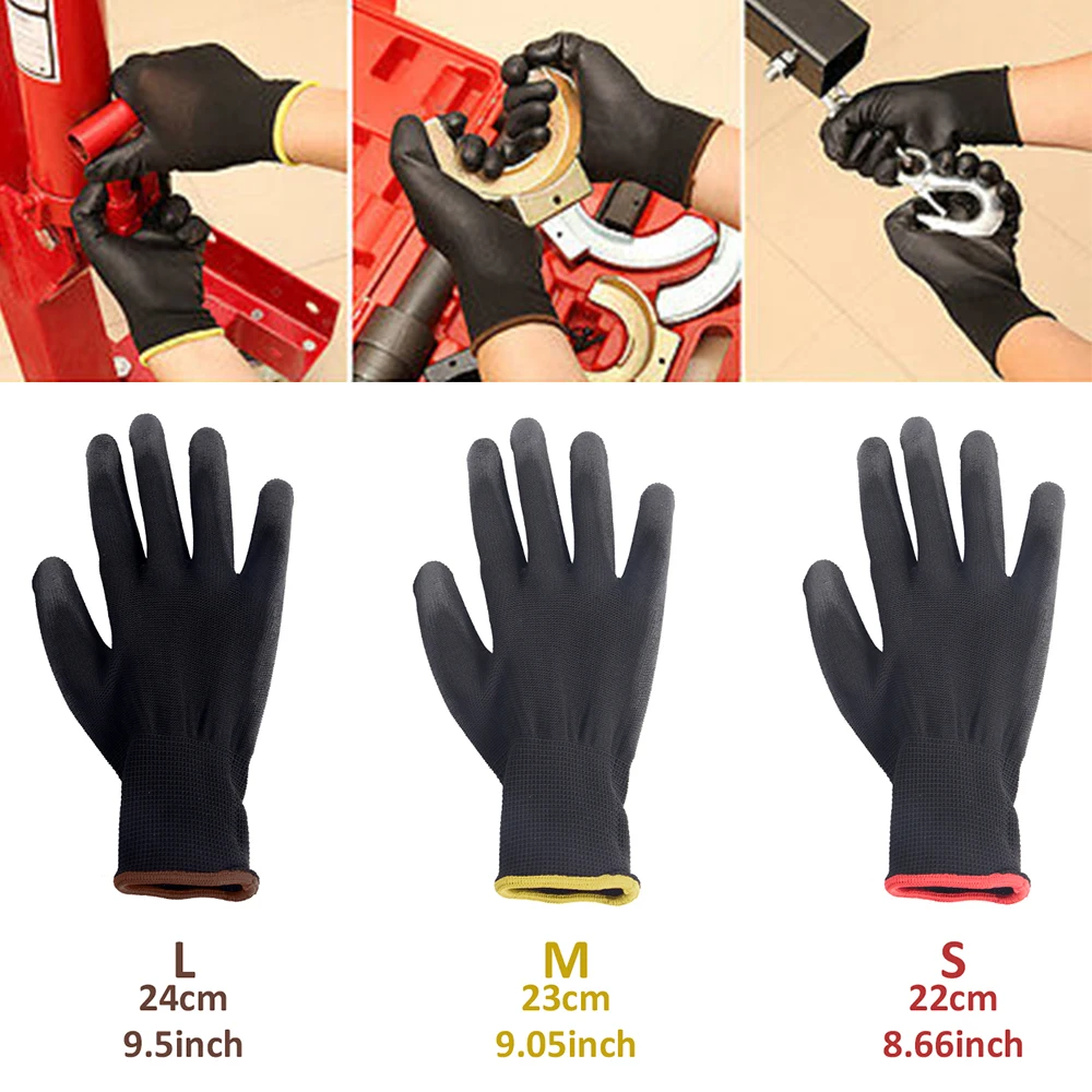 12 คู่ S/M/L ไนลอน PU ความปลอดภัยถุงมือทํางาน Builders Grip สําหรับปาล์มถุงมือเคลือบช่างไม้พนักงานซ่อมบํารุงอุปกรณ์