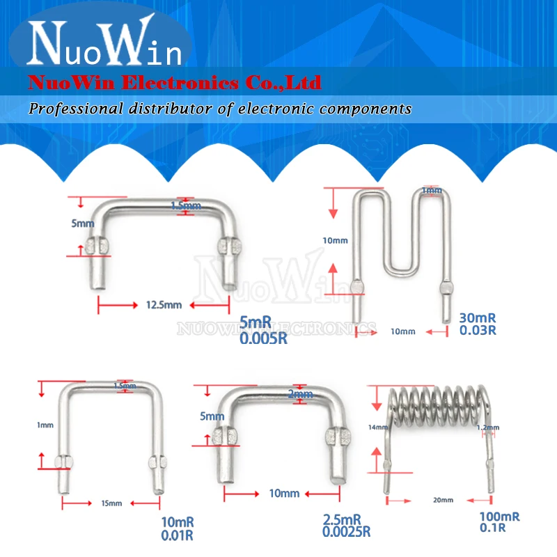 10 unids/lote resistencia de muestreo Constantan 0.001R ~ 0.1R paso 10mm 12,5mm 15mm 20mm 1mR ~ 100mR 10mR 5mR 0.005R 0.02R