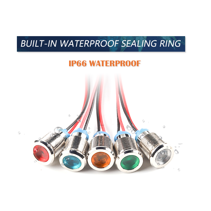 1PCS 16 มม.กันน้ําโลหะไฟแสดงสถานะ LED โลหะสัญญาณโคมไฟลวด 3V 6V 12V 24V 110V 220V สีแดง/สีเหลือง/สีฟ้า/สีเขียว/สีขาว