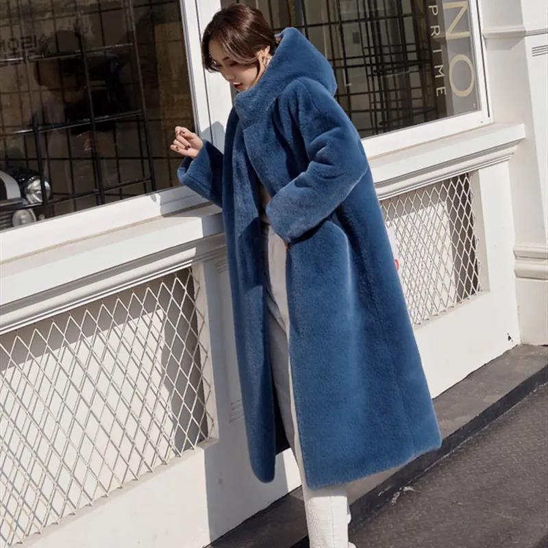 2021ใหม่ผู้หญิงฤดูหนาว Faux ขนเสื้อคลุมยาวขนสัตว์หนาหนาอุ่นหญิง Plush Plus ขนาดหลวม OverCoat