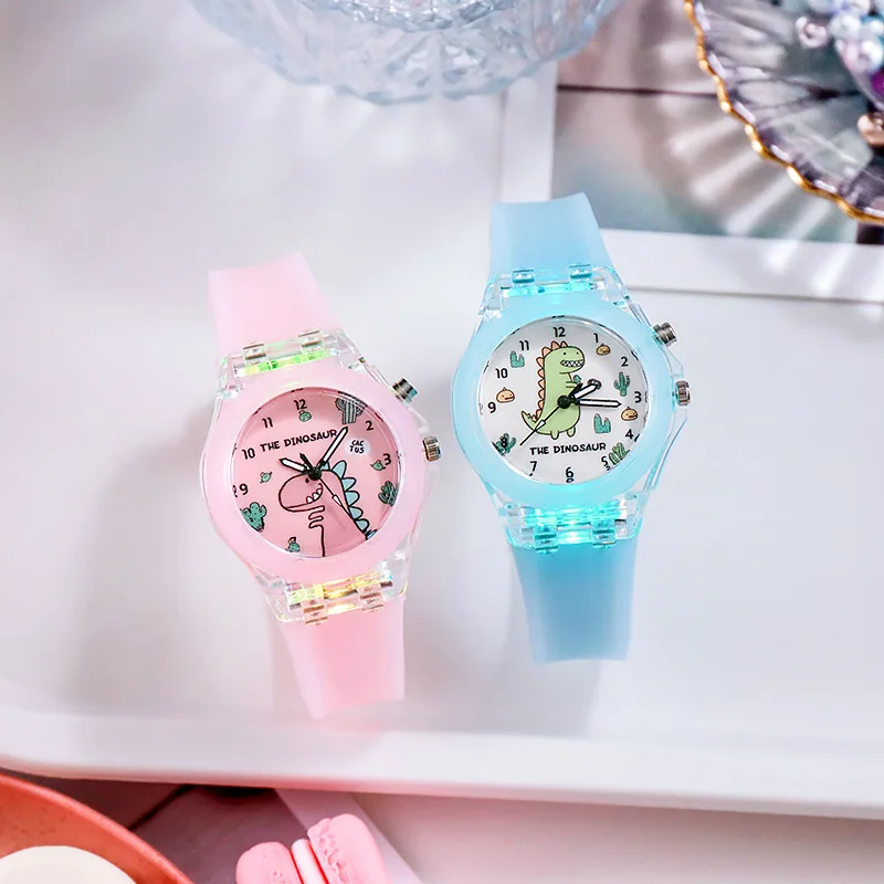 การ์ตูนไดโนเสาร์เด็กนาฬิกา Light Luminous ซิลิโคนสายนาฬิกาชายเด็กนักเรียนของขวัญนาฬิกา Reloj Infantil