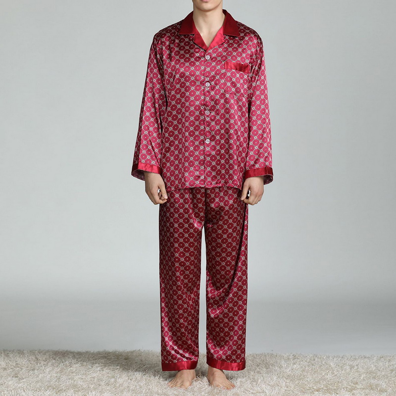 Conjuntos de Pijama de seda satinada para hombre, ropa de dormir informal, camisón holgado, Pijamas de otoño, nueva ropa de dormir estampada, ropa de casa