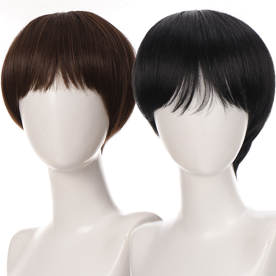 BUQI สังเคราะห์วิกผมสั้นสีบลอนด์สีน้ำตาลเท็จทุกวันปาร์ตี้คอสเพลย์ Wigs สำหรับผู้หญิงสาว Boy สูงอุณหภูมิเส้นใย