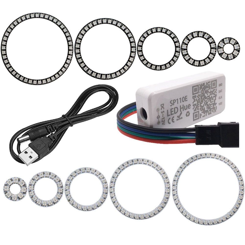 WS2812B 8/16/24/35/45LEDs Pixel Ring SP110E Controller USB Kit RGB Ring Individul AddressabIe WS2812 IC BuiIt-in Lights DC5V