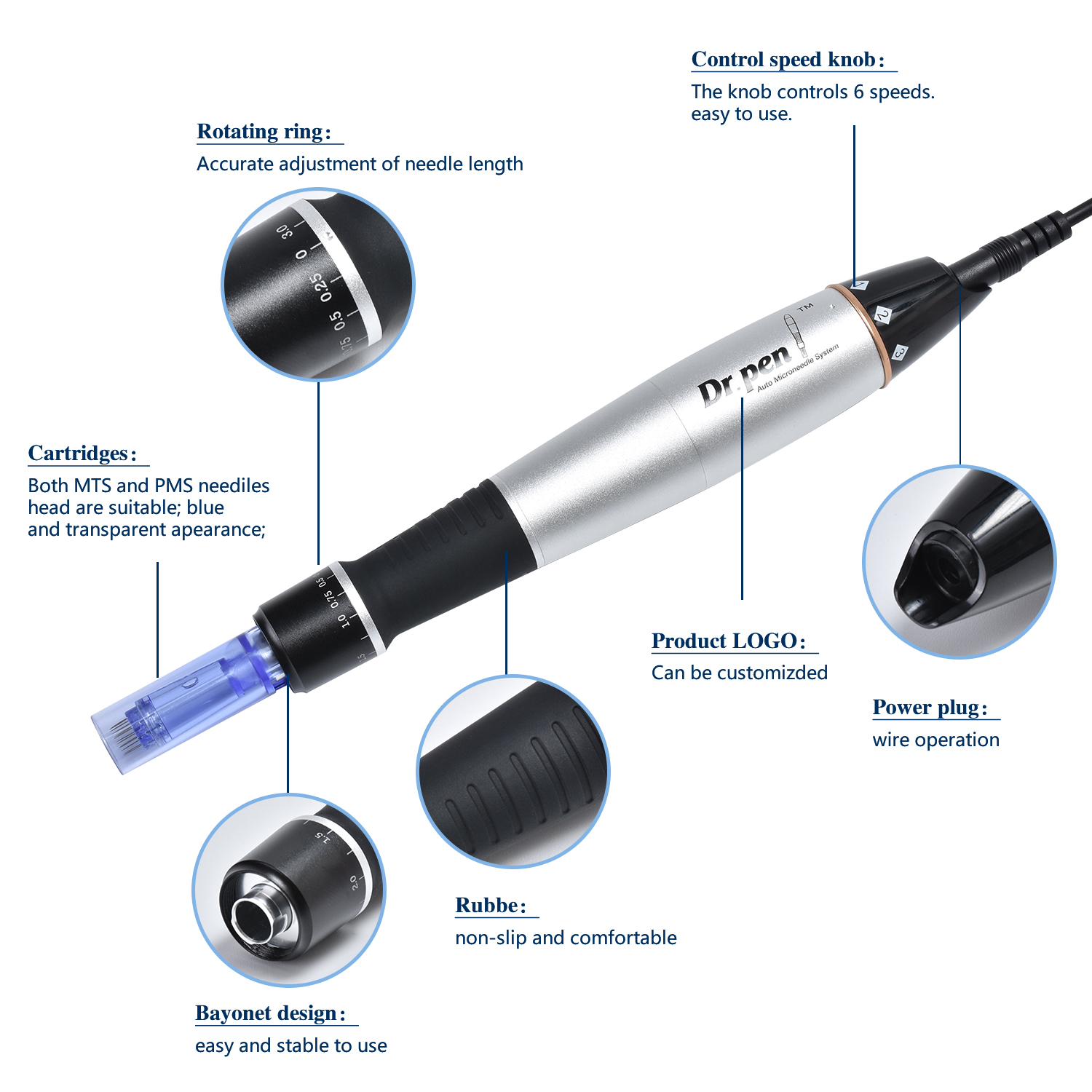 DrペンウルティマとA1 12個針キットプロフェッショナルダーマペン有線microneedlingダーマペン顔メソセラピー美容機器